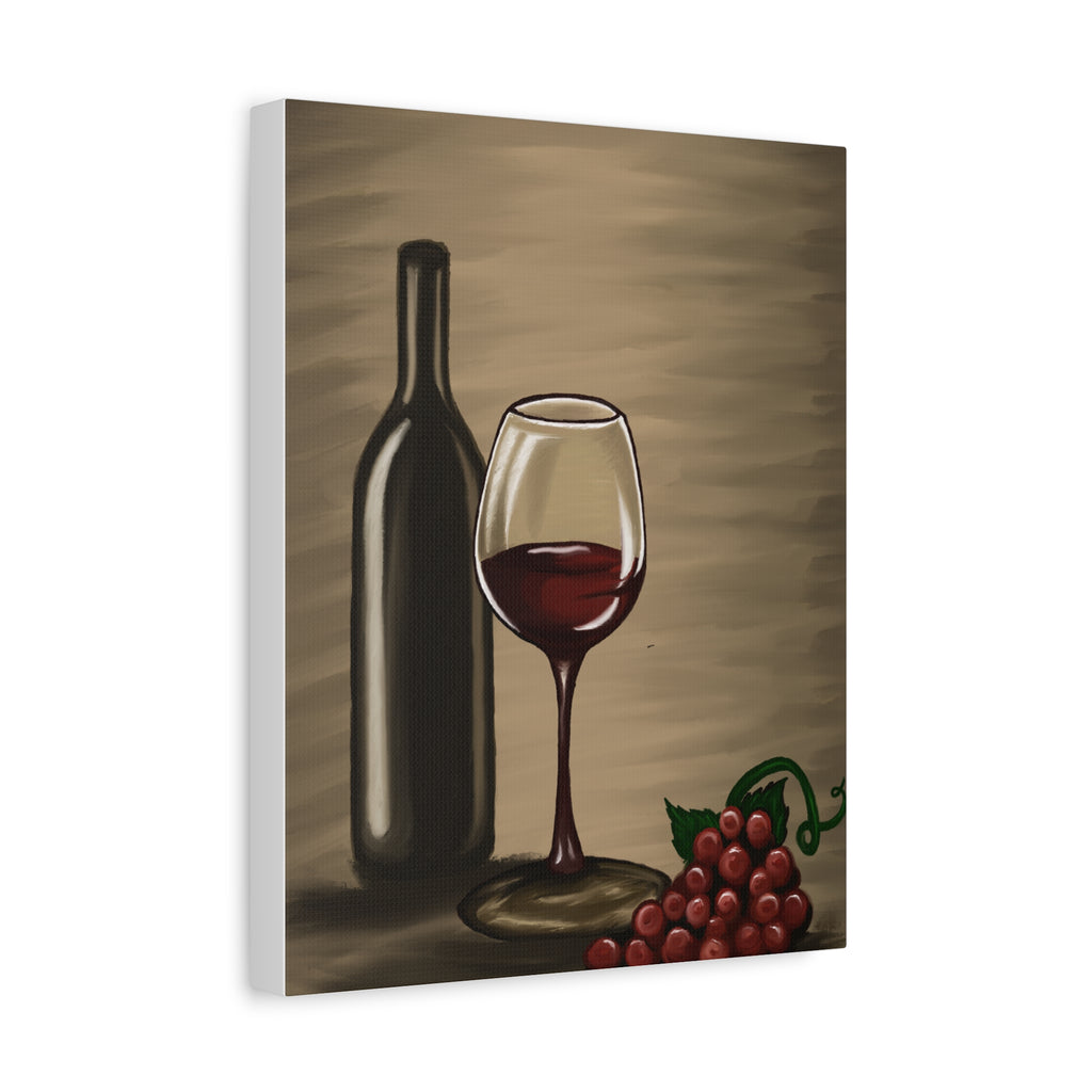 Wine Bottle & Glass Canvas Print — Stretched Matte Wall Art for Kitchen, Dining Room, or Wine Cellar