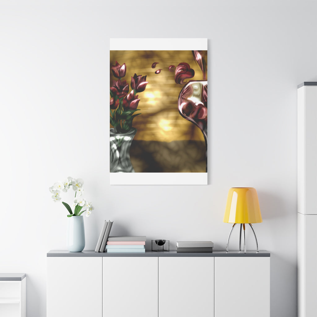 Floral Wine Art Canvas — Tulips & Glass Matte Stretched Wall Art