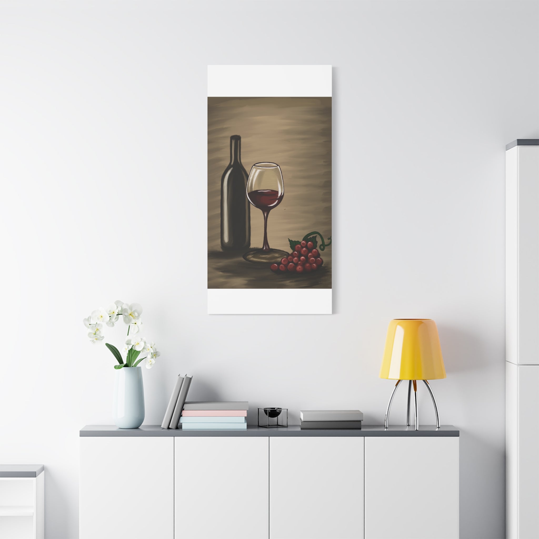 Wine Bottle & Glass Canvas Print — Stretched Matte Wall Art for Kitchen, Dining Room, or Wine Cellar