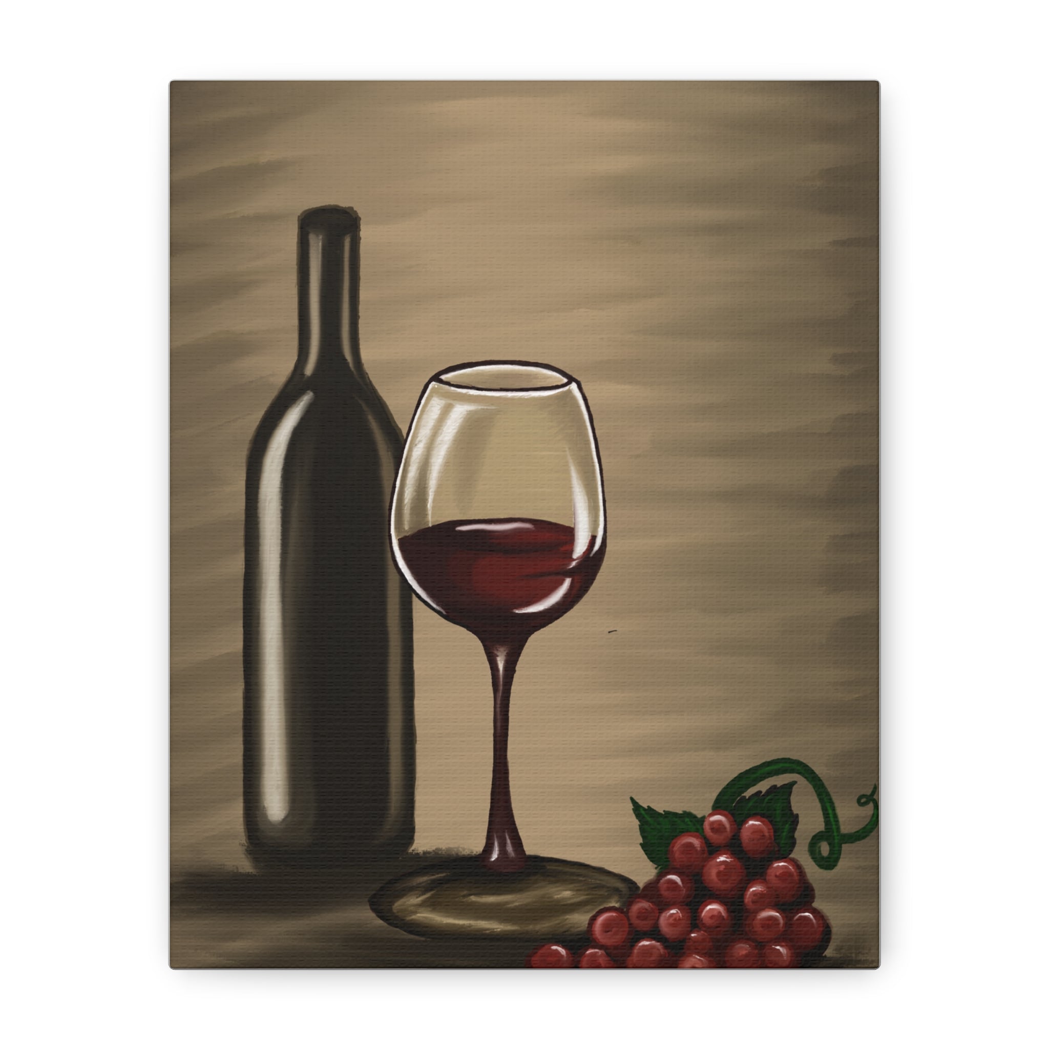 Wine Bottle & Glass Canvas Print — Stretched Matte Wall Art for Kitchen, Dining Room, or Wine Cellar