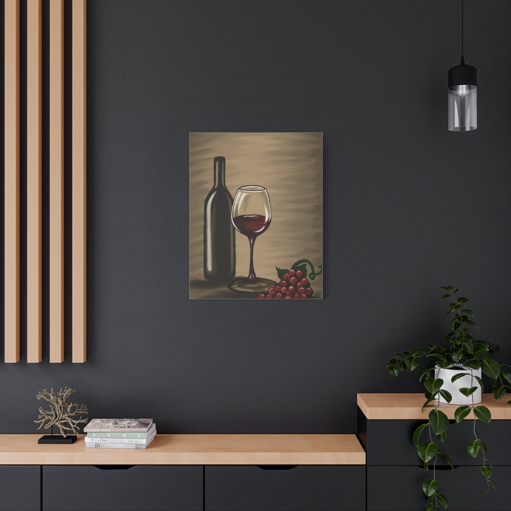 Wine Bottle & Glass Canvas Print — Stretched Matte Wall Art for Kitchen, Dining Room, or Wine Cellar