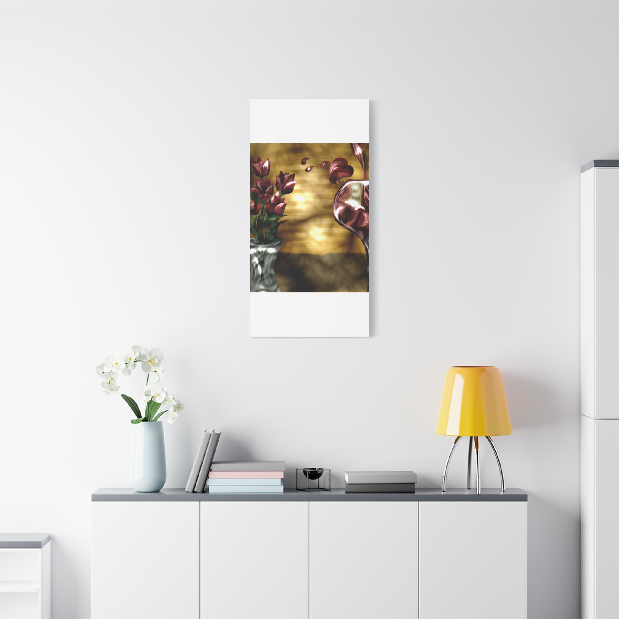 Floral Wine Art Canvas — Tulips & Glass Matte Stretched Wall Art