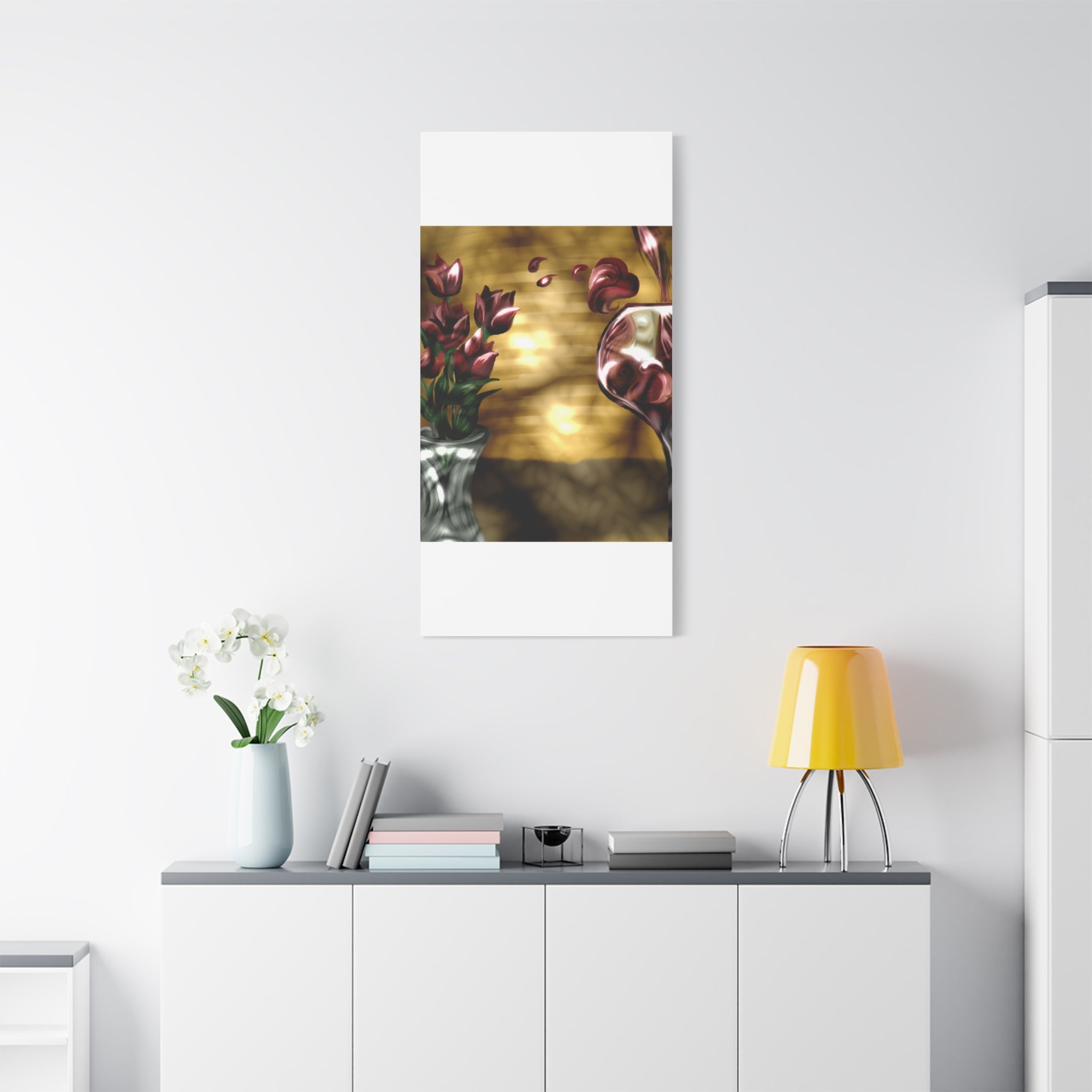 Floral Wine Art Canvas — Tulips & Glass Matte Stretched Wall Art