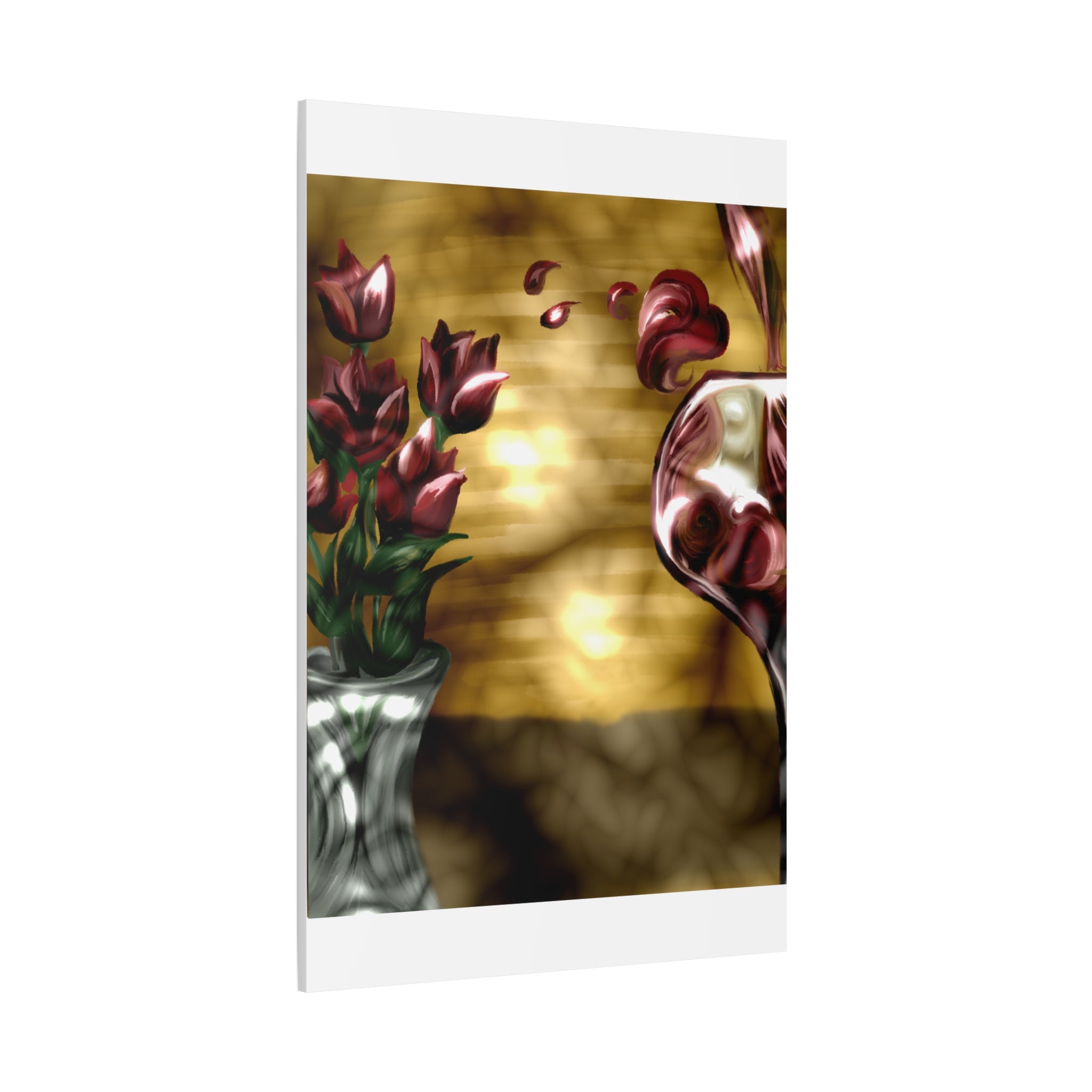 Floral Wine Art Canvas — Tulips & Glass Matte Stretched Wall Art