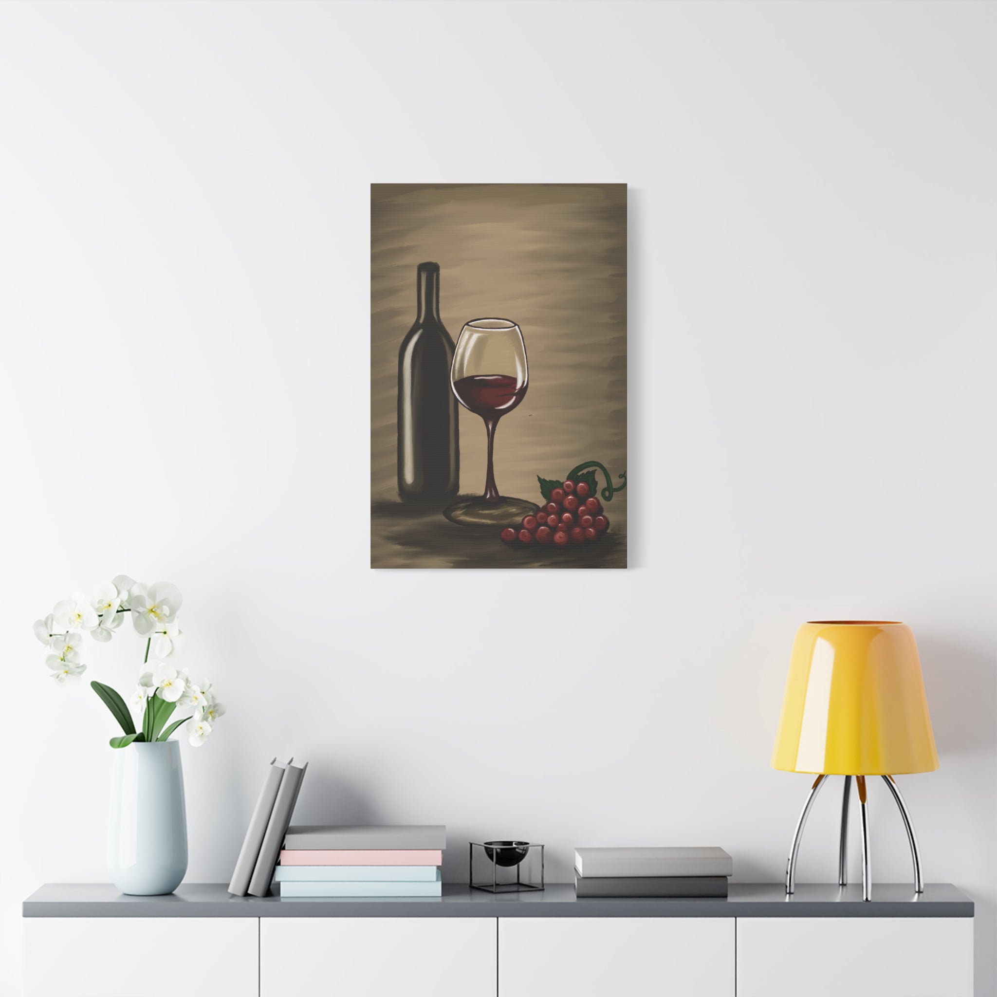 Wine Bottle & Glass Canvas Print — Stretched Matte Wall Art for Kitchen, Dining Room, or Wine Cellar