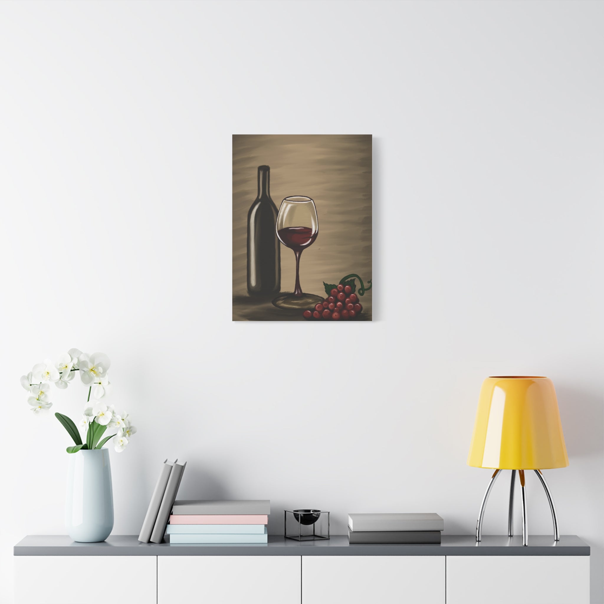 Wine Bottle & Glass Canvas Print — Stretched Matte Wall Art for Kitchen, Dining Room, or Wine Cellar