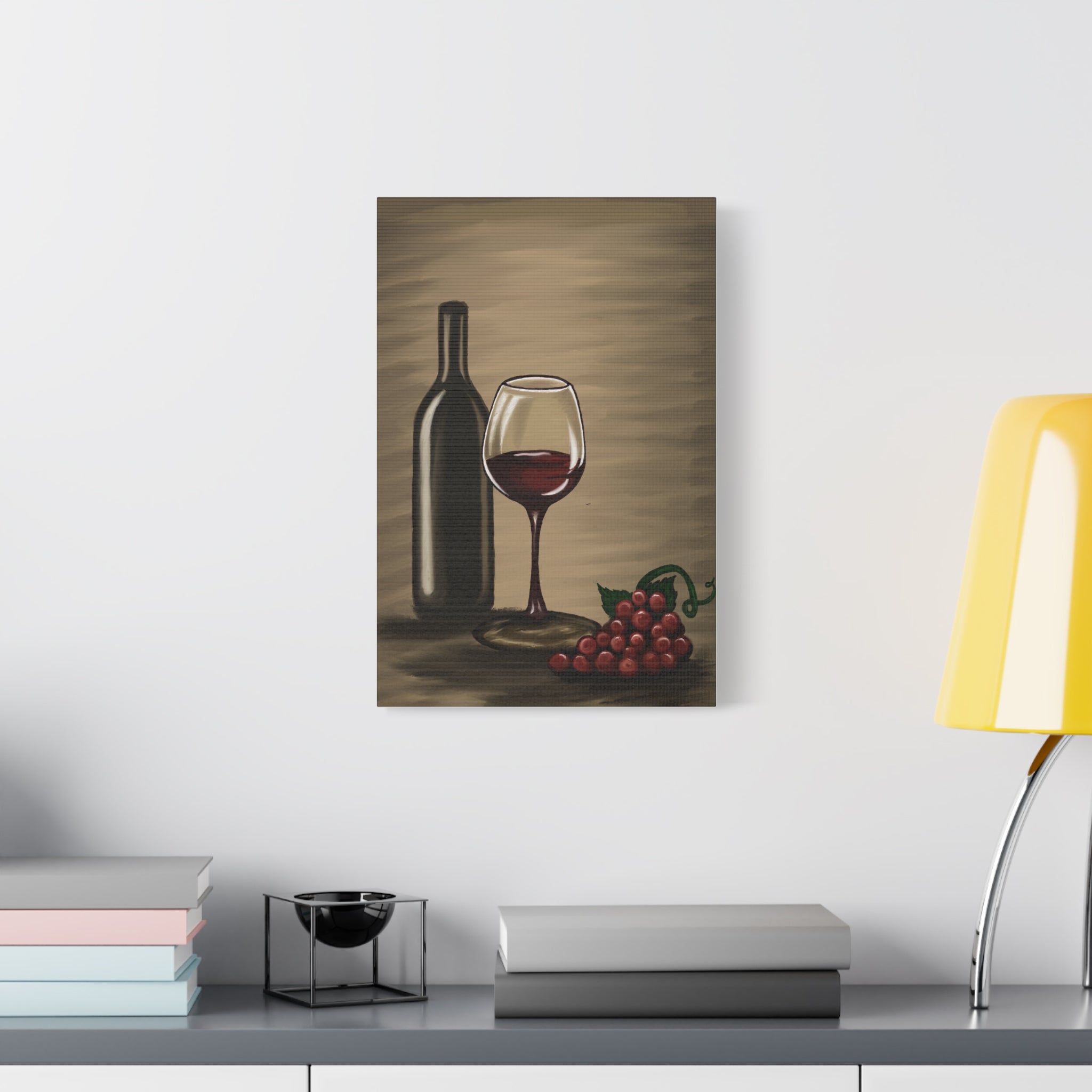 Wine Bottle & Glass Canvas Print — Stretched Matte Wall Art for Kitchen, Dining Room, or Wine Cellar