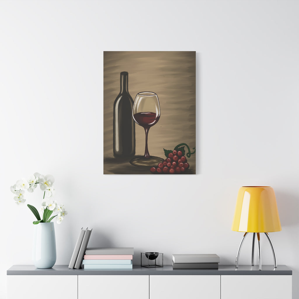 Wine Bottle & Glass Canvas Print — Stretched Matte Wall Art for Kitchen, Dining Room, or Wine Cellar