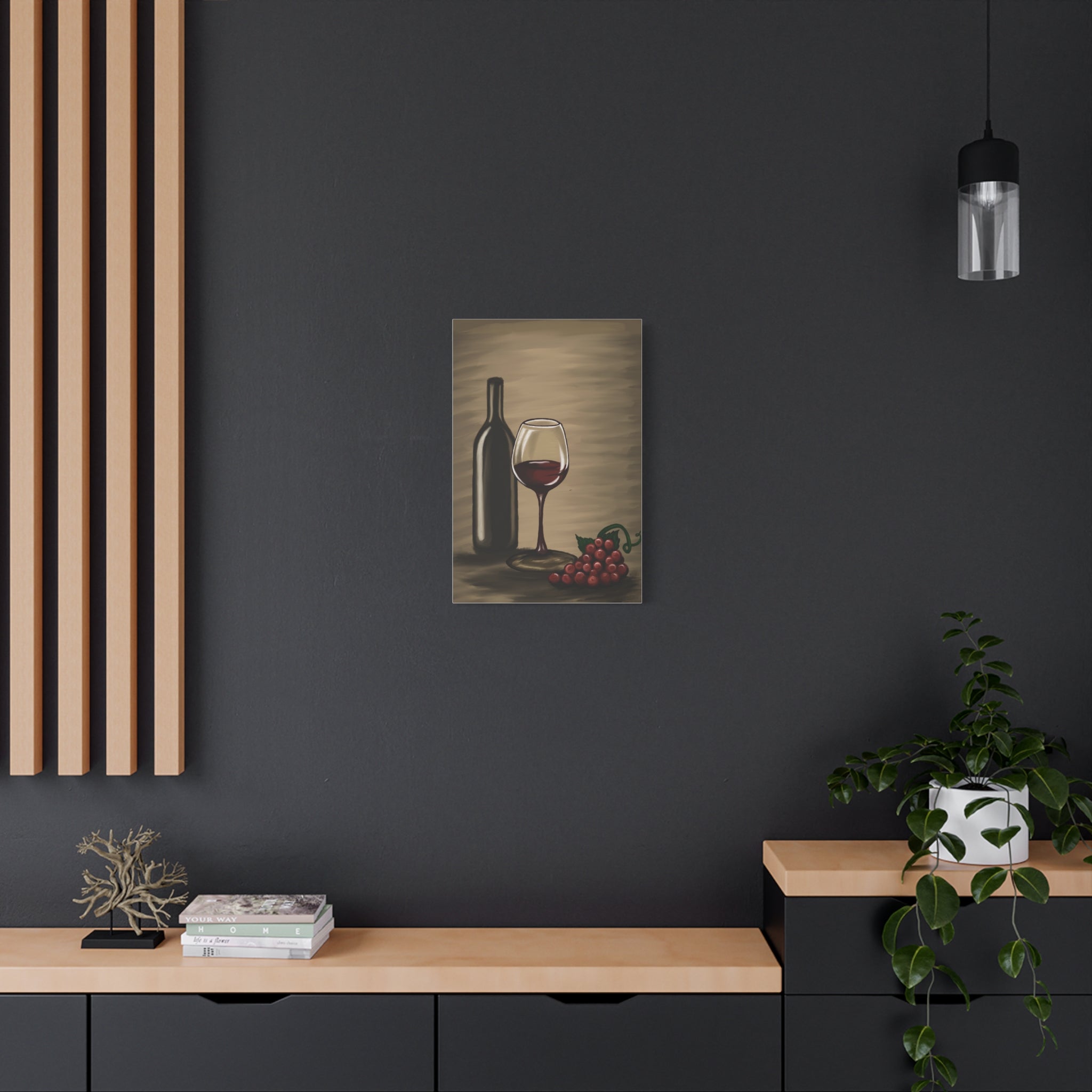 Wine Bottle & Glass Canvas Print — Stretched Matte Wall Art for Kitchen, Dining Room, or Wine Cellar