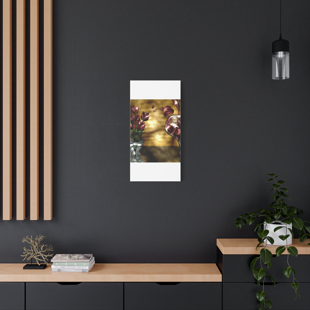 Floral Wine Art Canvas — Tulips & Glass Matte Stretched Wall Art