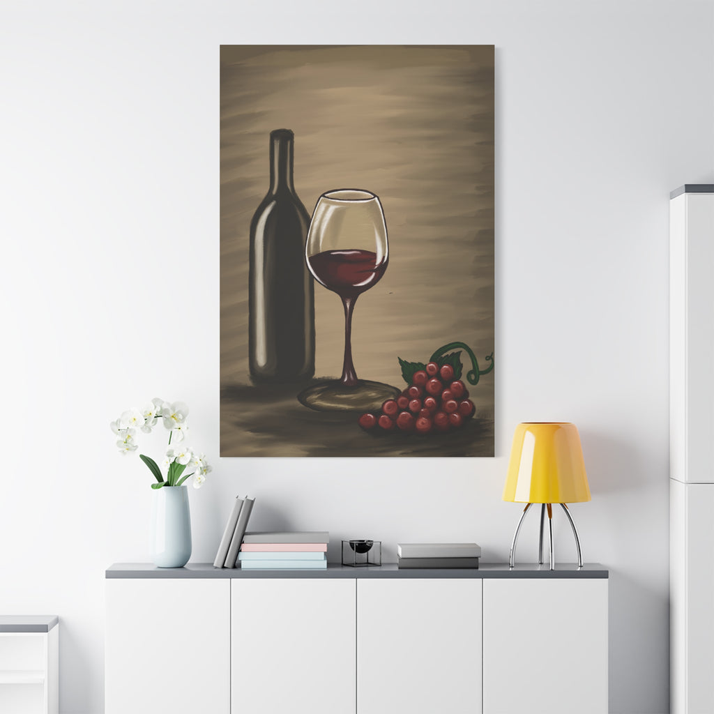 Wine Bottle & Glass Canvas Print — Stretched Matte Wall Art for Kitchen, Dining Room, or Wine Cellar