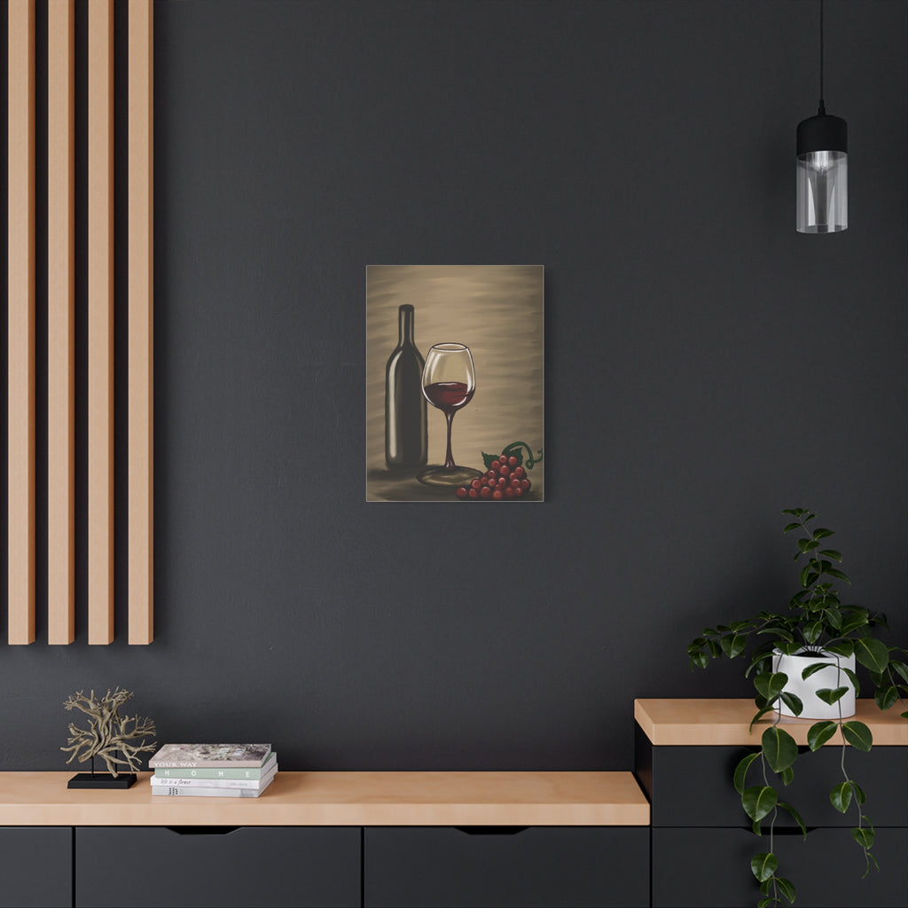 Wine Bottle & Glass Canvas Print — Stretched Matte Wall Art for Kitchen, Dining Room, or Wine Cellar