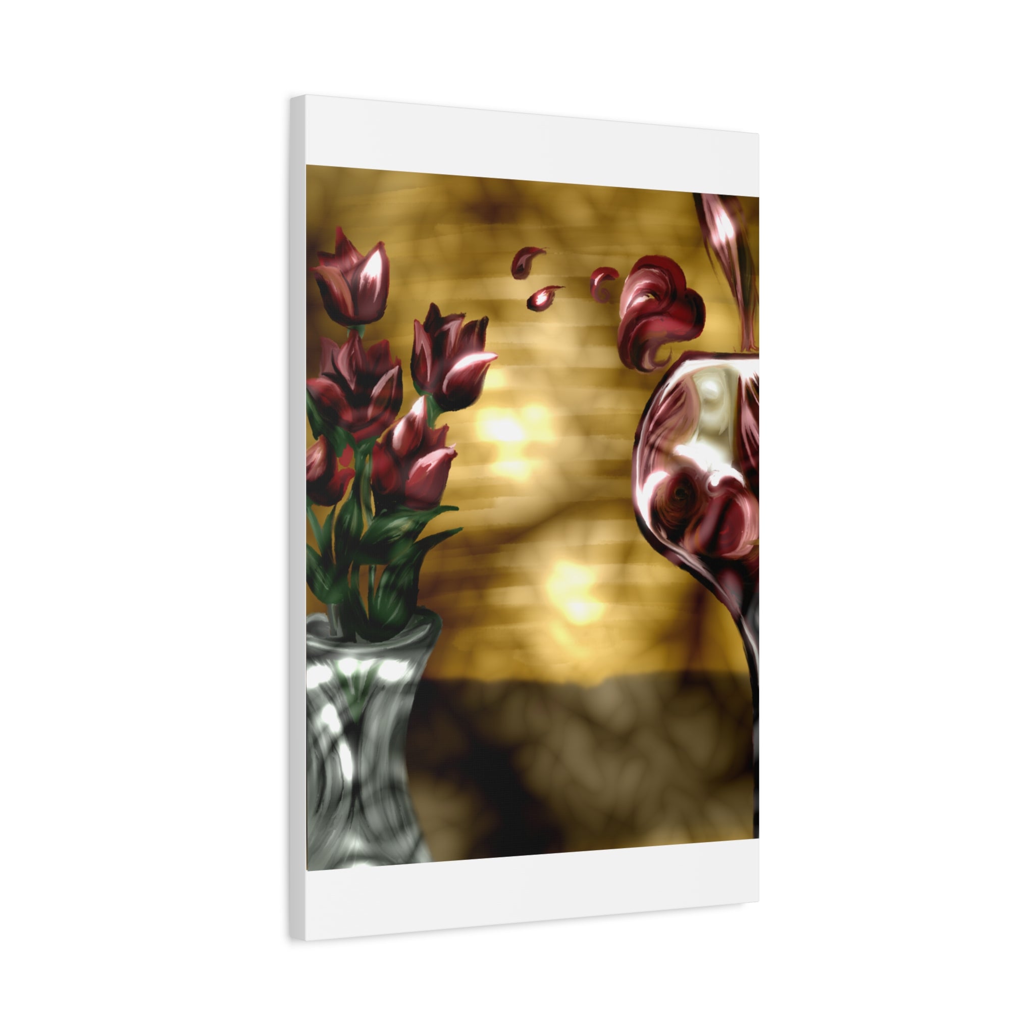 Floral Wine Art Canvas — Tulips & Glass Matte Stretched Wall Art