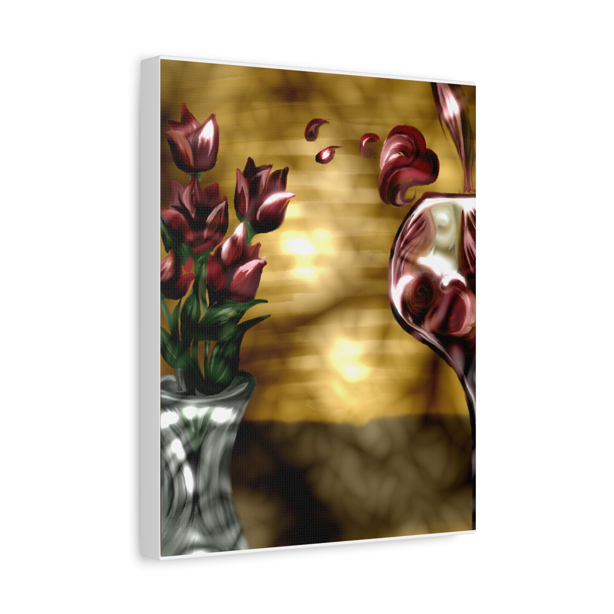 Floral Wine Art Canvas — Tulips & Glass Matte Stretched Wall Art