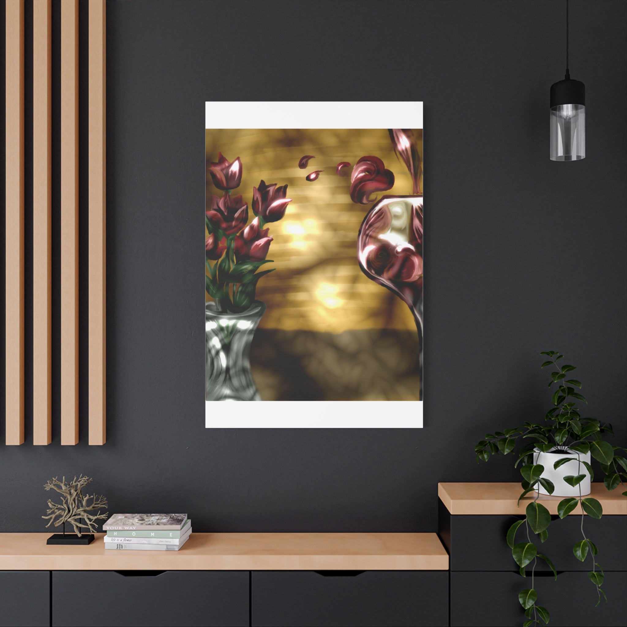 Floral Wine Art Canvas — Tulips & Glass Matte Stretched Wall Art