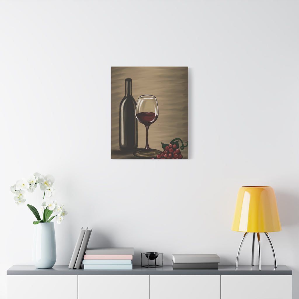 Wine Bottle & Glass Canvas Print — Stretched Matte Wall Art for Kitchen, Dining Room, or Wine Cellar