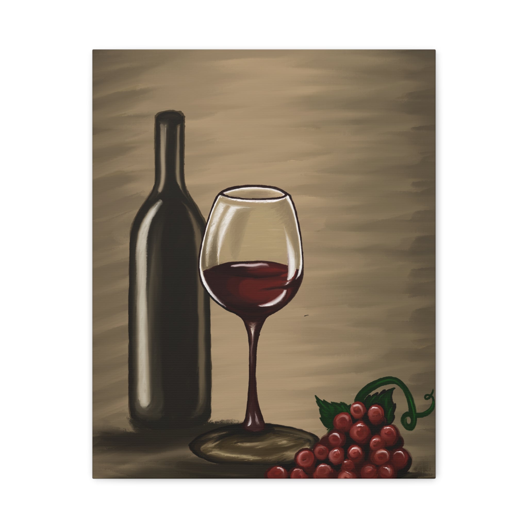 Wine Bottle & Glass Canvas Print — Stretched Matte Wall Art for Kitchen, Dining Room, or Wine Cellar