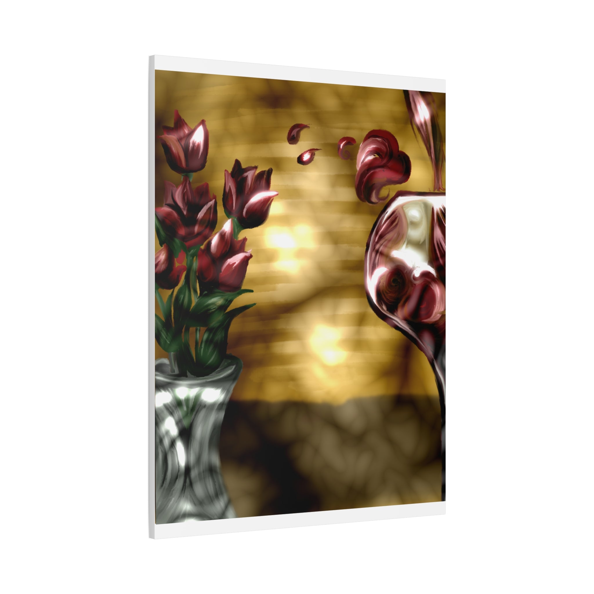 Floral Wine Art Canvas — Tulips & Glass Matte Stretched Wall Art