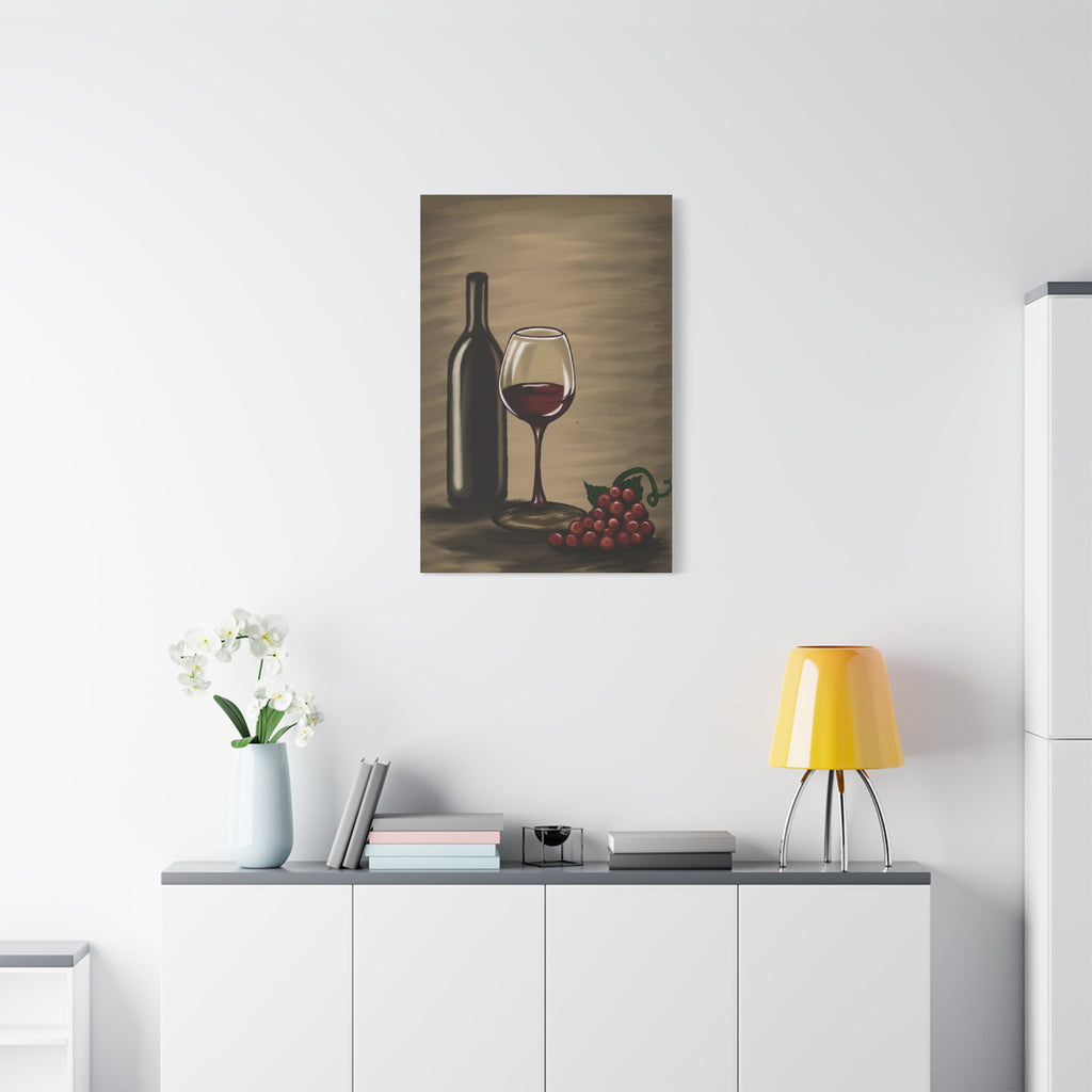 Wine Bottle & Glass Canvas Print — Stretched Matte Wall Art for Kitchen, Dining Room, or Wine Cellar