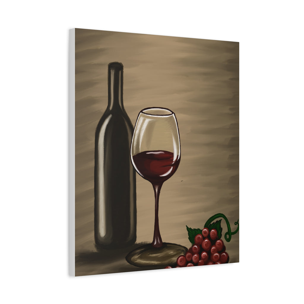 Wine Bottle & Glass Canvas Print — Stretched Matte Wall Art for Kitchen, Dining Room, or Wine Cellar
