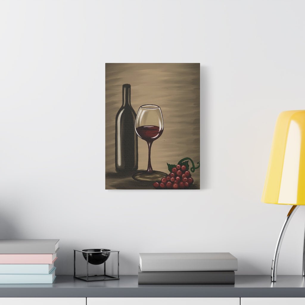 Wine Bottle & Glass Canvas Print — Stretched Matte Wall Art for Kitchen, Dining Room, or Wine Cellar