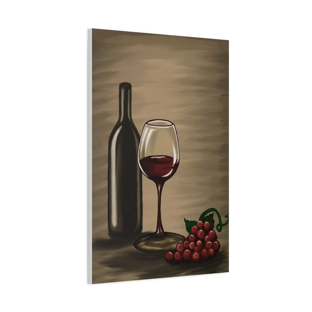 Wine Bottle & Glass Canvas Print — Stretched Matte Wall Art for Kitchen, Dining Room, or Wine Cellar