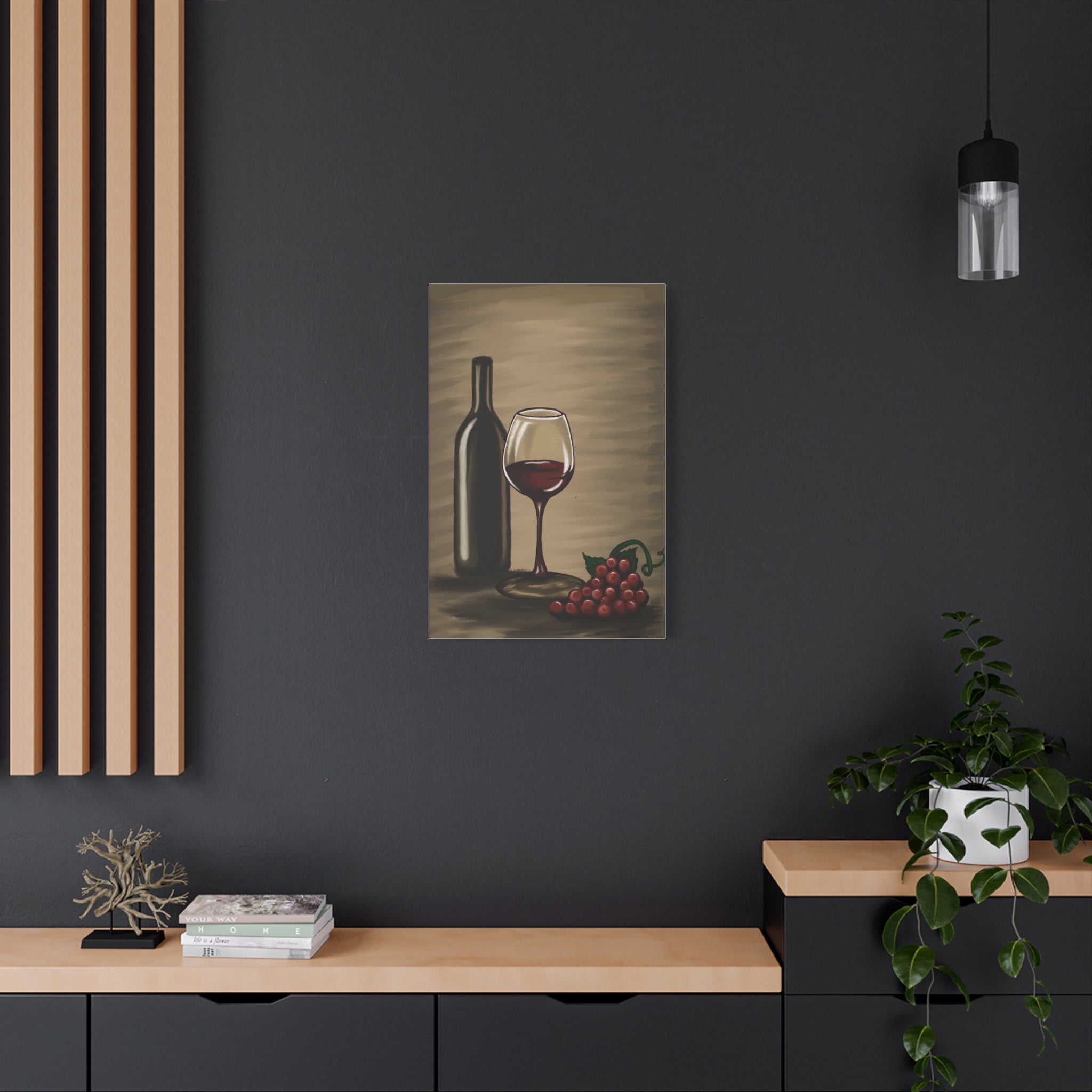 Wine Bottle & Glass Canvas Print — Stretched Matte Wall Art for Kitchen, Dining Room, or Wine Cellar