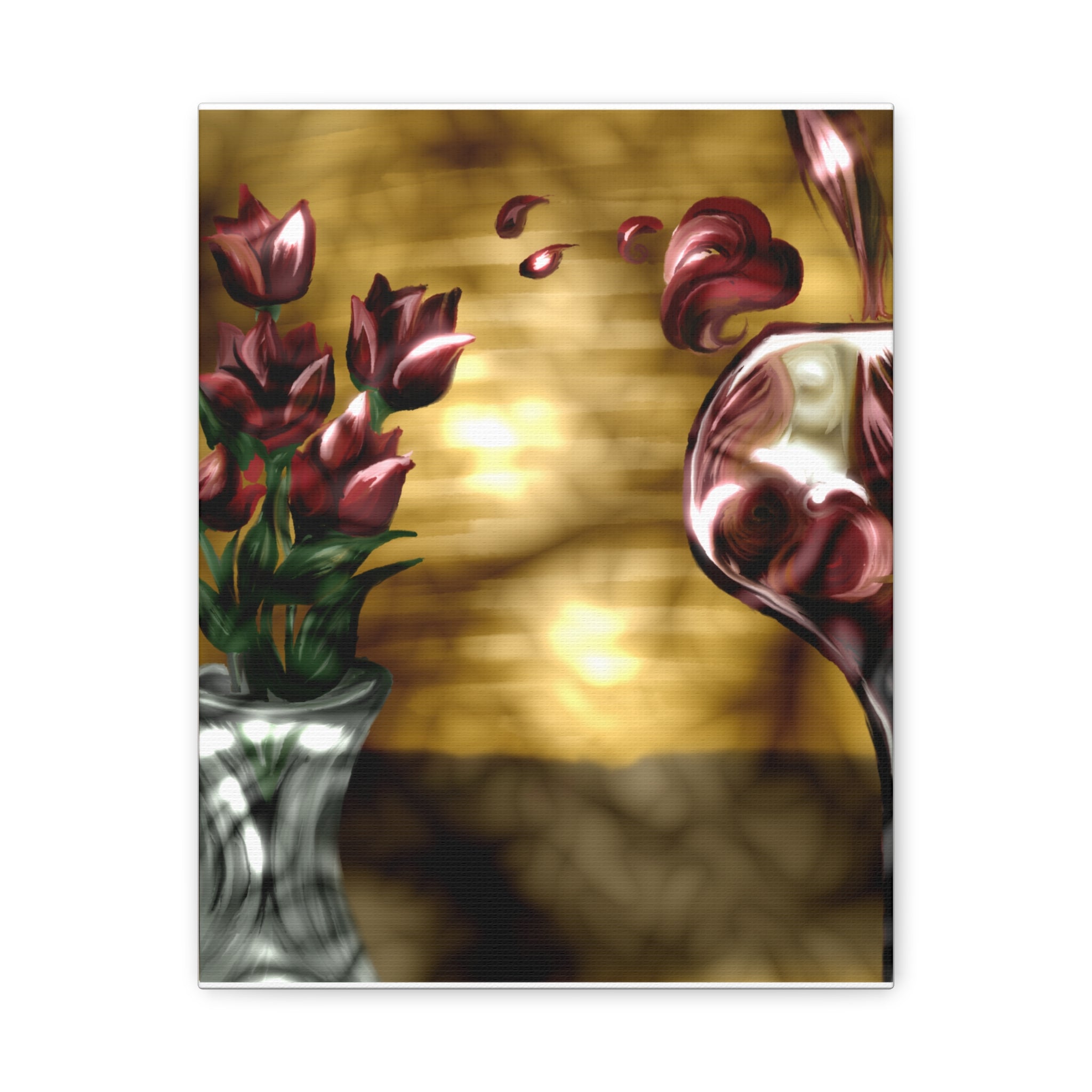 Floral Wine Art Canvas — Tulips & Glass Matte Stretched Wall Art