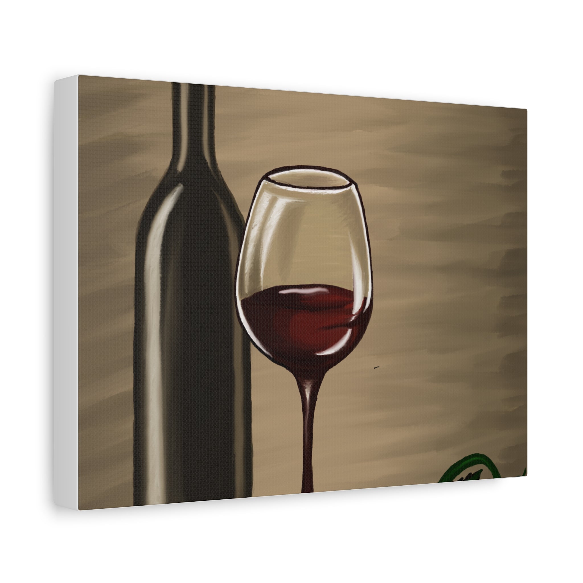 Wine Bottle & Glass Canvas Print — Stretched Matte Wall Art for Kitchen, Dining Room, or Wine Cellar