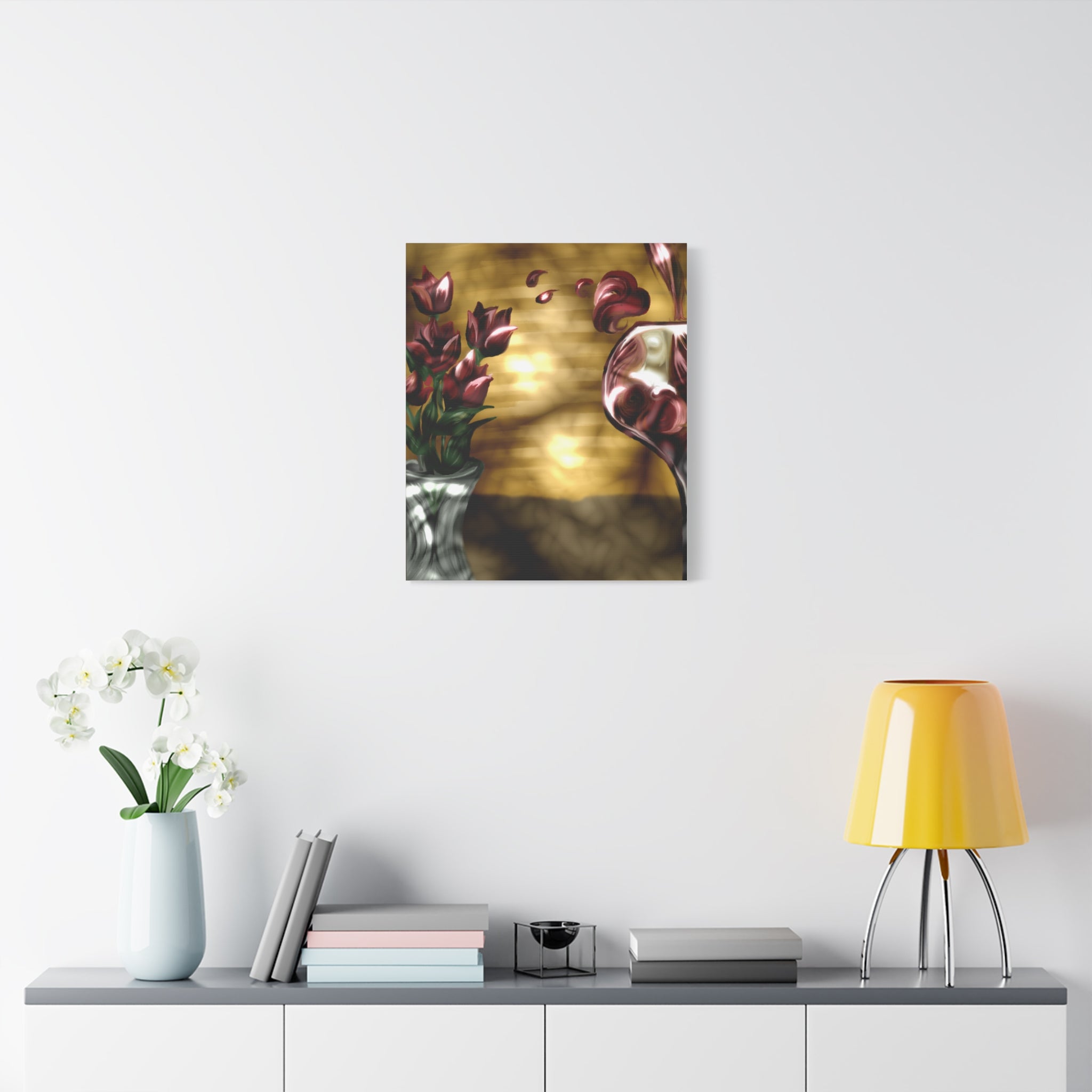 Floral Wine Art Canvas — Tulips & Glass Matte Stretched Wall Art