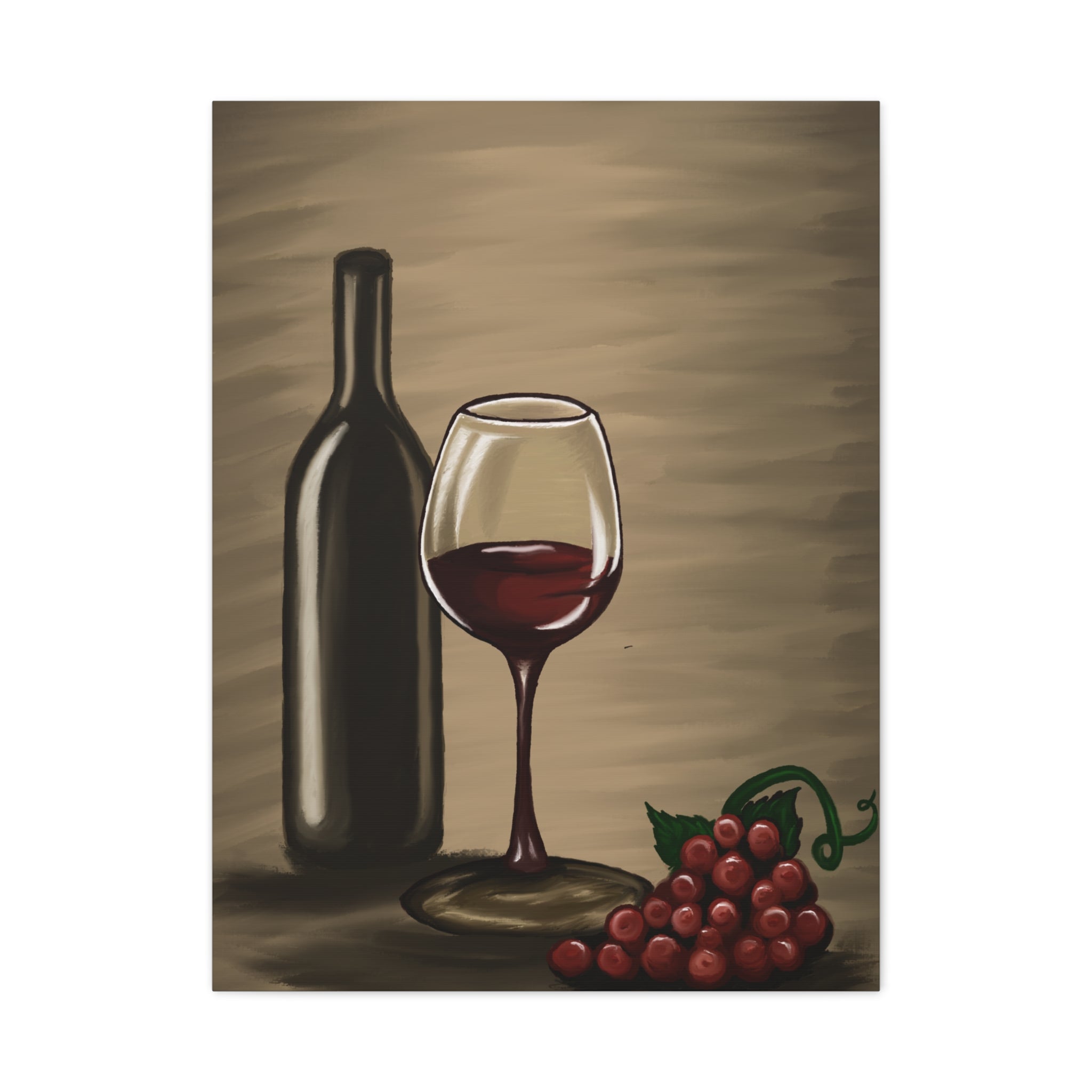 Wine Bottle & Glass Canvas Print — Stretched Matte Wall Art for Kitchen, Dining Room, or Wine Cellar