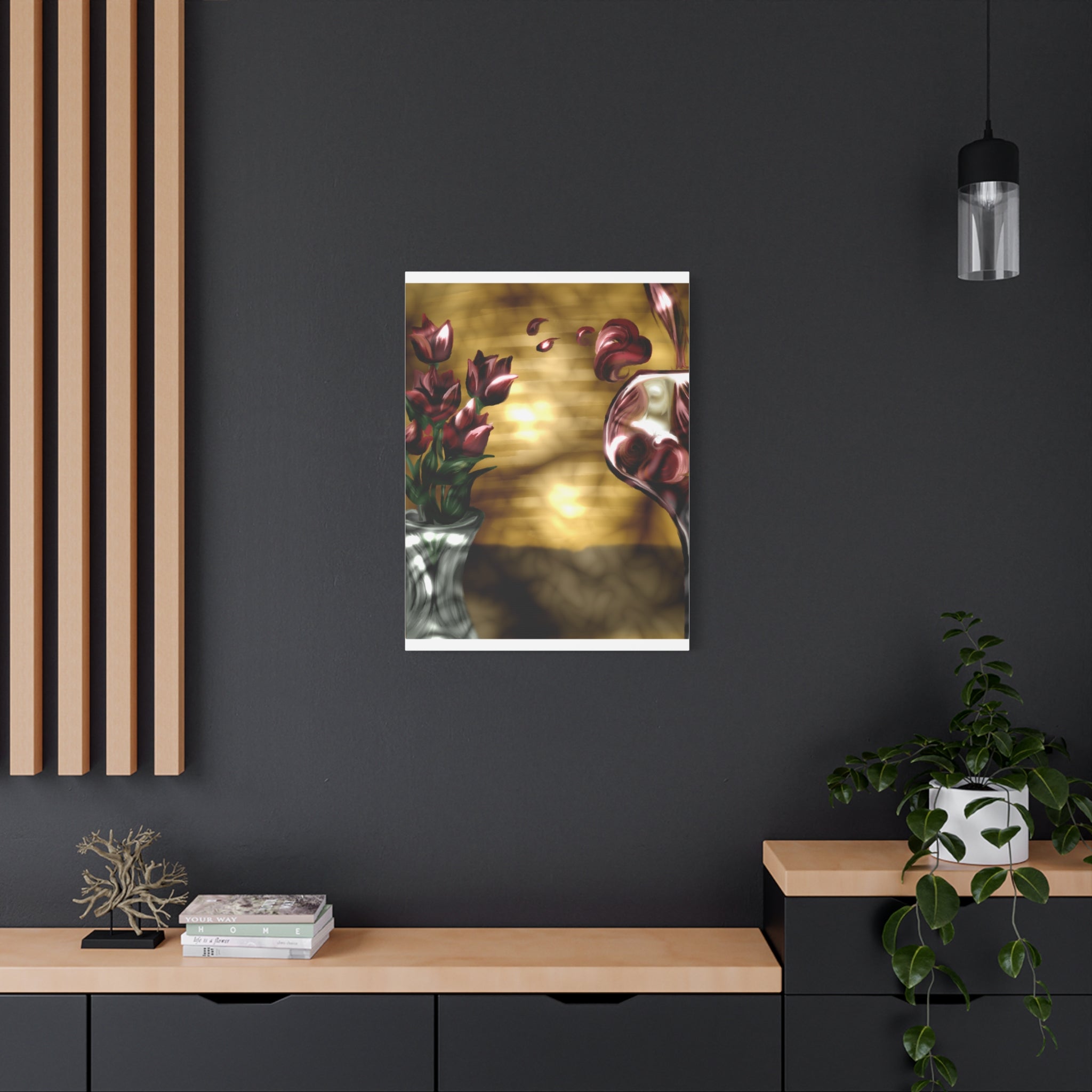 Floral Wine Art Canvas — Tulips & Glass Matte Stretched Wall Art