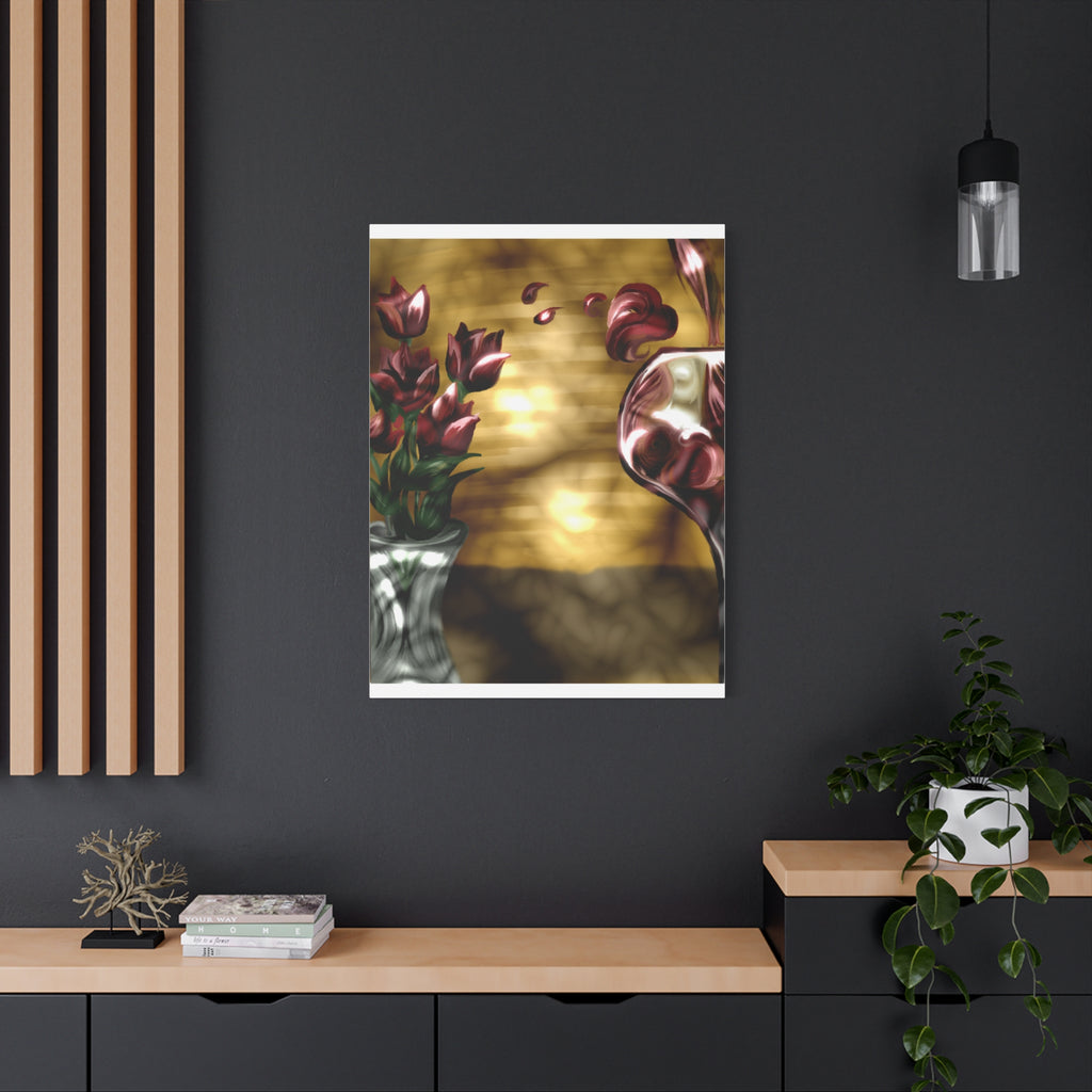 Floral Wine Art Canvas — Tulips & Glass Matte Stretched Wall Art