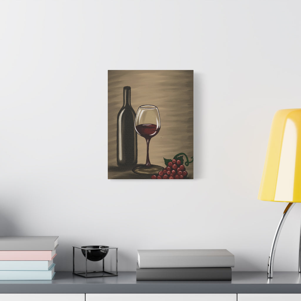 Wine Bottle & Glass Canvas Print — Stretched Matte Wall Art for Kitchen, Dining Room, or Wine Cellar