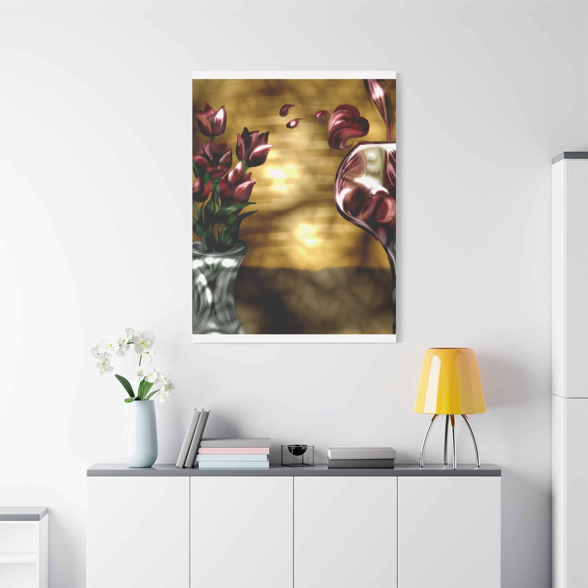Floral Wine Art Canvas — Tulips & Glass Matte Stretched Wall Art