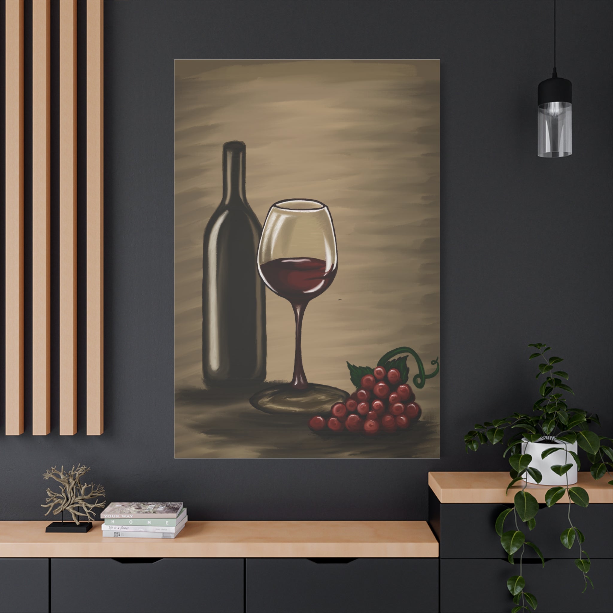 Wine Bottle & Glass Canvas Print — Stretched Matte Wall Art for Kitchen, Dining Room, or Wine Cellar