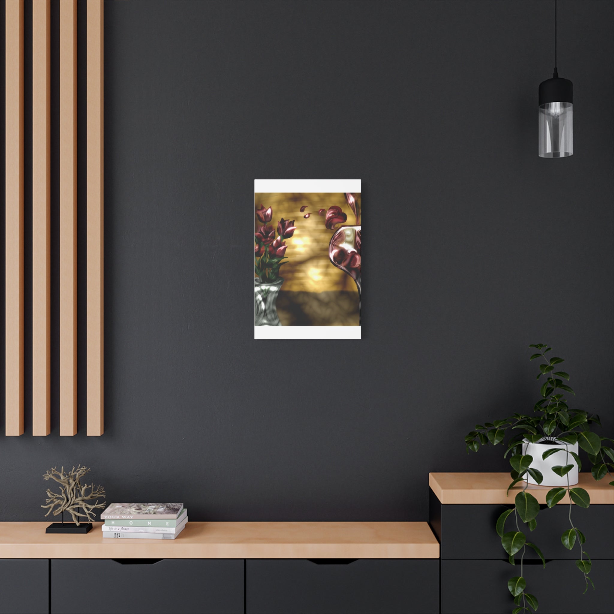 Floral Wine Art Canvas — Tulips & Glass Matte Stretched Wall Art