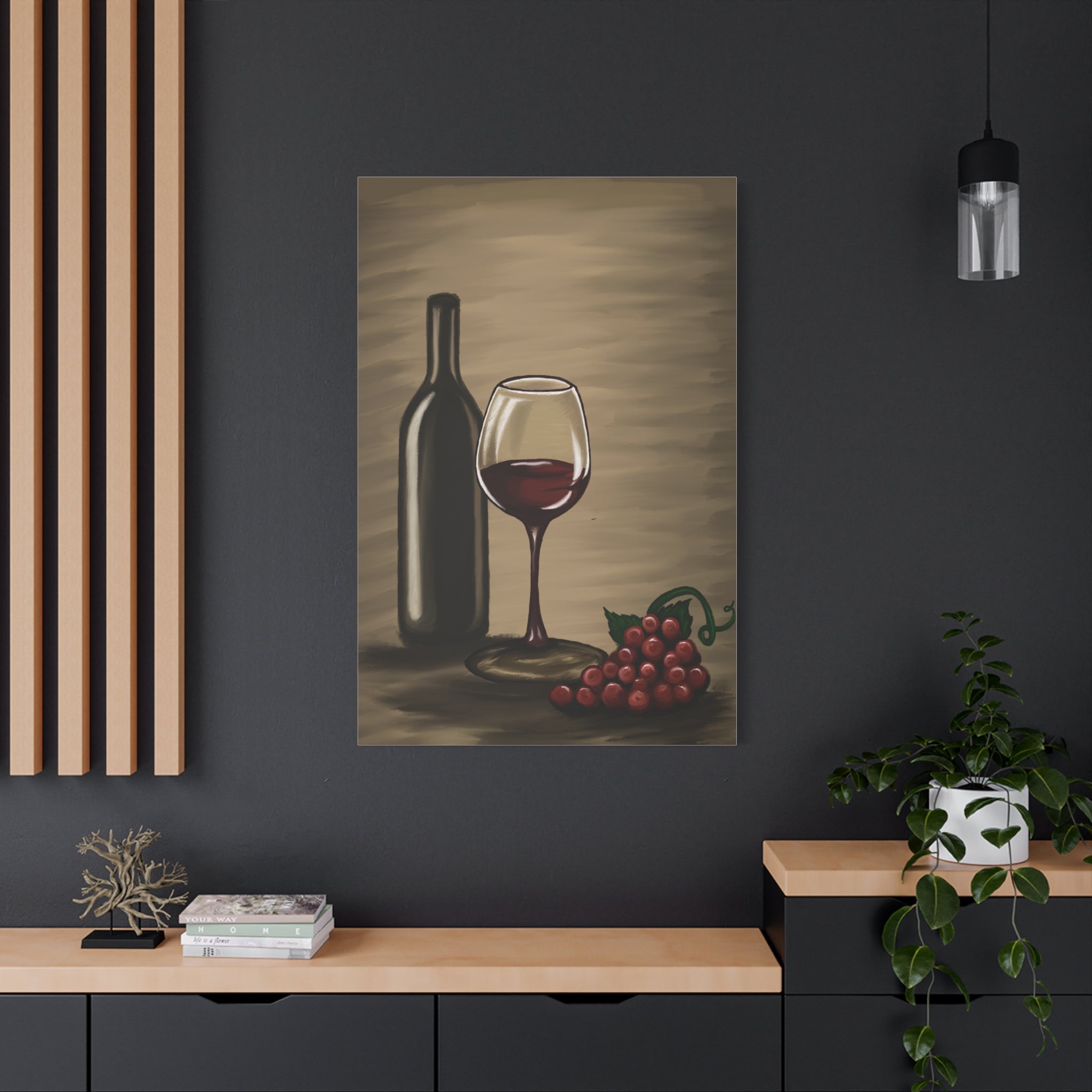 Wine Bottle & Glass Canvas Print — Stretched Matte Wall Art for Kitchen, Dining Room, or Wine Cellar