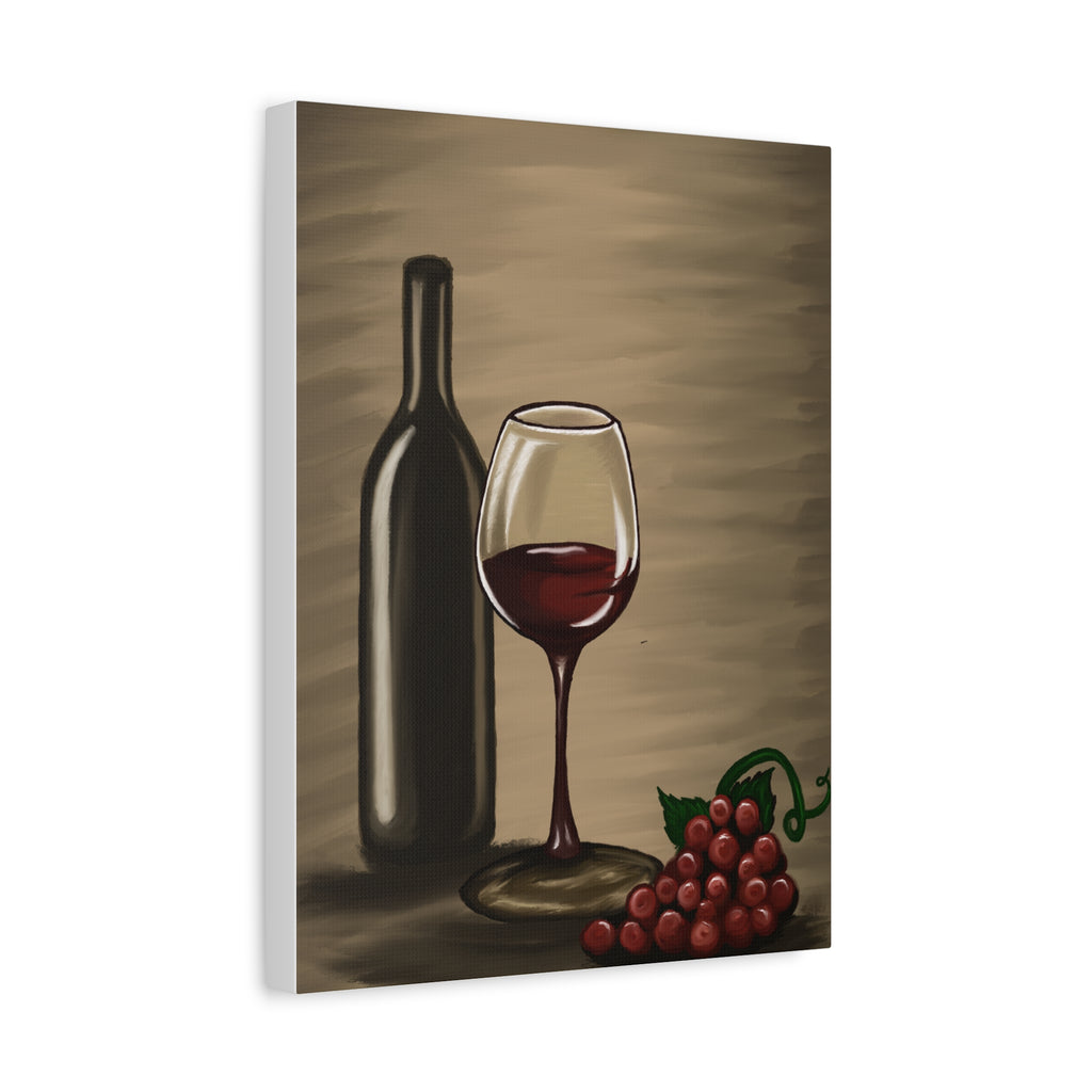 Wine Bottle & Glass Canvas Print — Stretched Matte Wall Art for Kitchen, Dining Room, or Wine Cellar