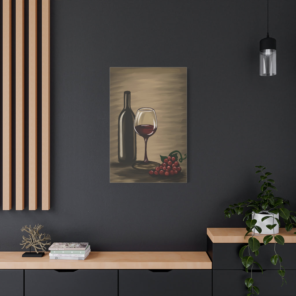 Wine Bottle & Glass Canvas Print — Stretched Matte Wall Art for Kitchen, Dining Room, or Wine Cellar