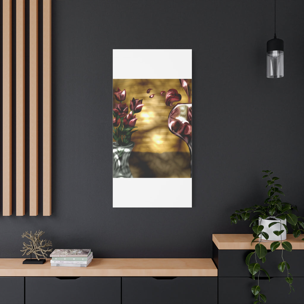 Floral Wine Art Canvas — Tulips & Glass Matte Stretched Wall Art