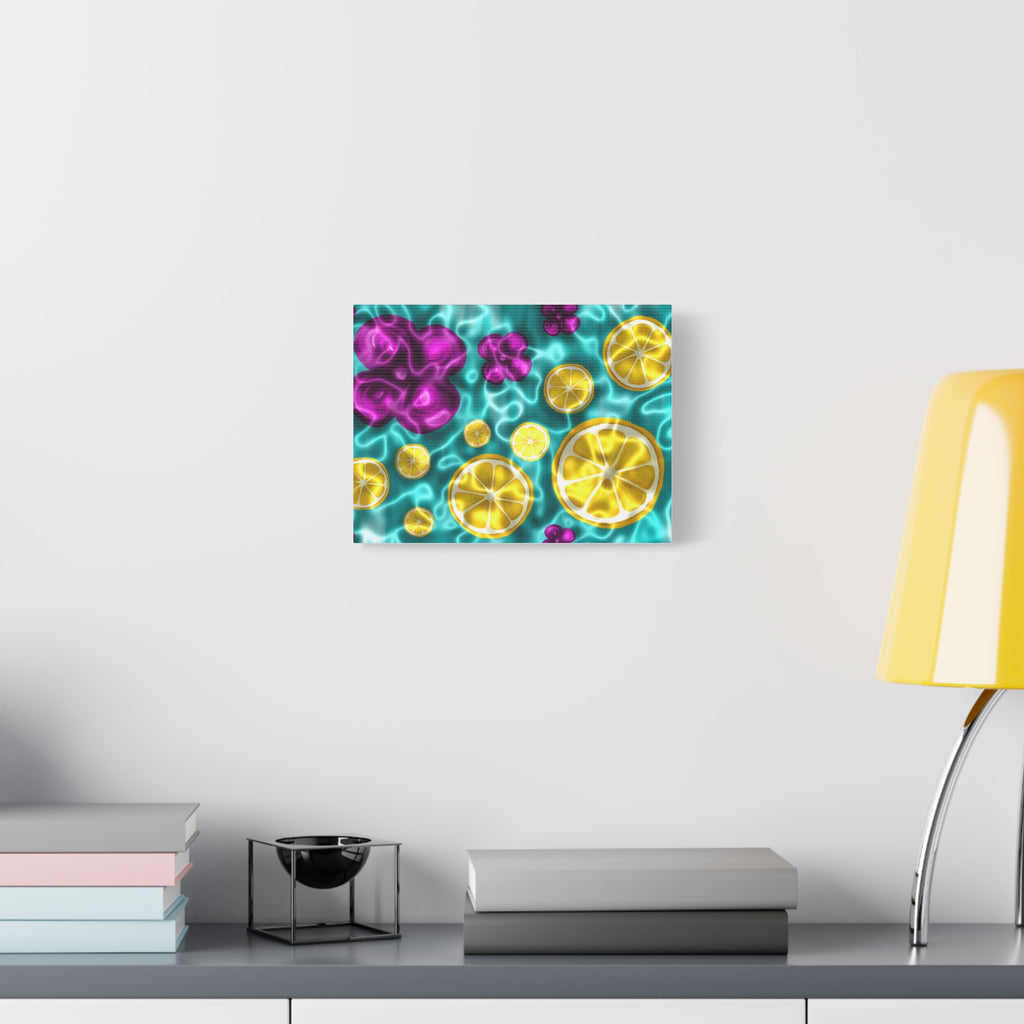 Citrus Pool Wall Art Canvas — Bright Lemon & Purple Flower Matte Print