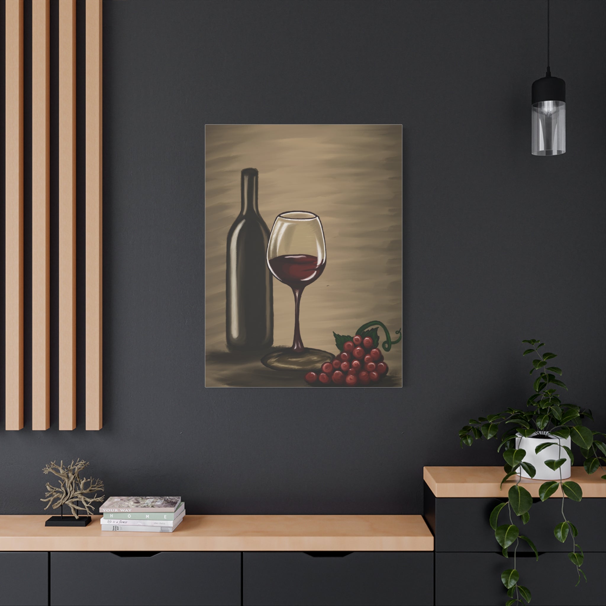 Wine Bottle & Glass Canvas Print — Stretched Matte Wall Art for Kitchen, Dining Room, or Wine Cellar