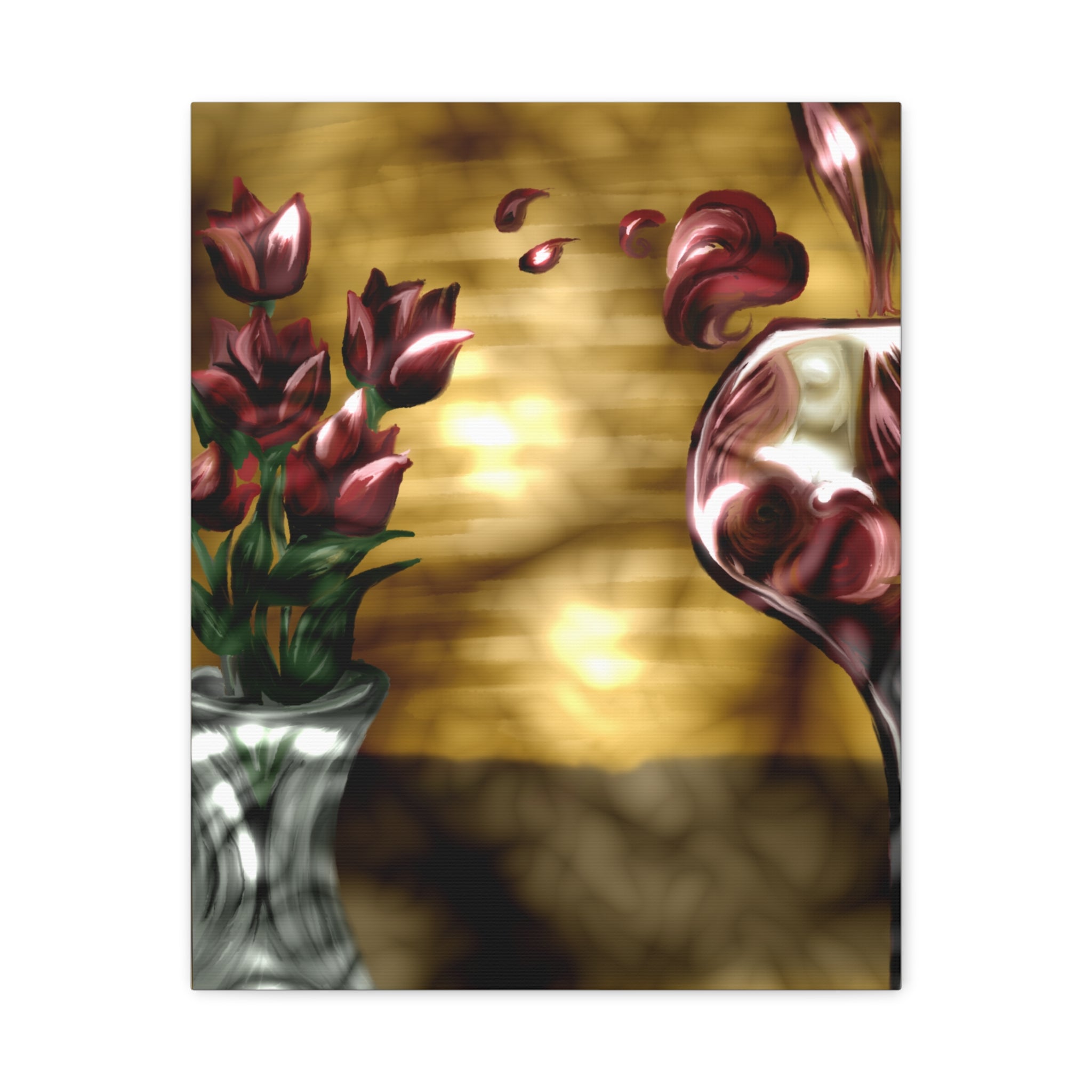 Floral Wine Art Canvas — Tulips & Glass Matte Stretched Wall Art