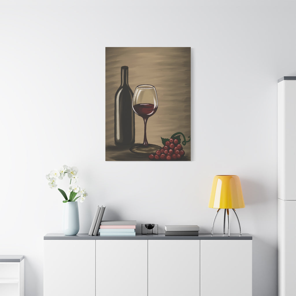 Wine Bottle & Glass Canvas Print — Stretched Matte Wall Art for Kitchen, Dining Room, or Wine Cellar