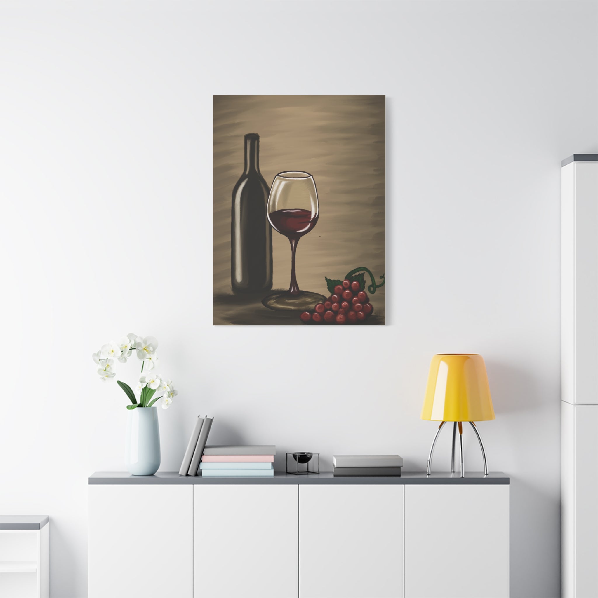 Wine Bottle & Glass Canvas Print — Stretched Matte Wall Art for Kitchen, Dining Room, or Wine Cellar