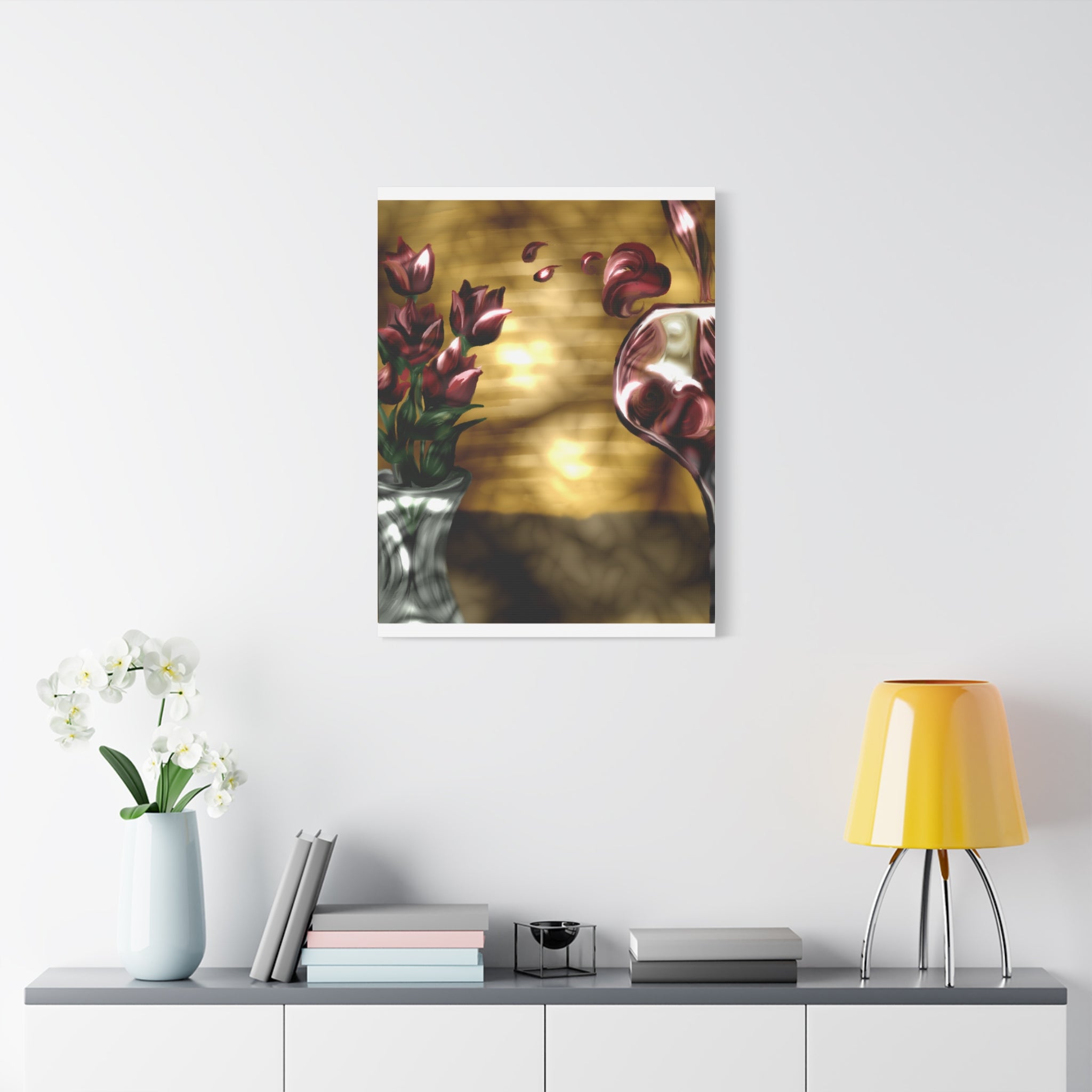Floral Wine Art Canvas — Tulips & Glass Matte Stretched Wall Art