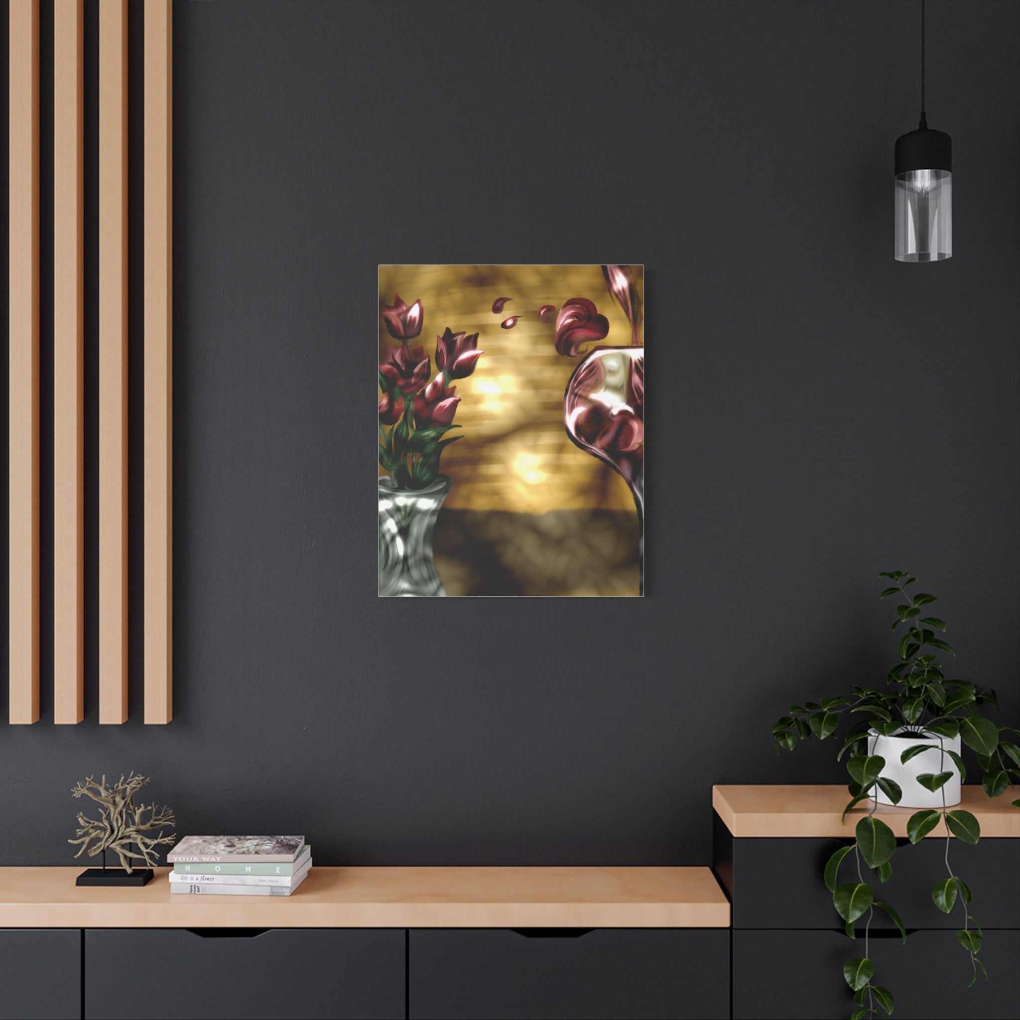 Floral Wine Art Canvas — Tulips & Glass Matte Stretched Wall Art