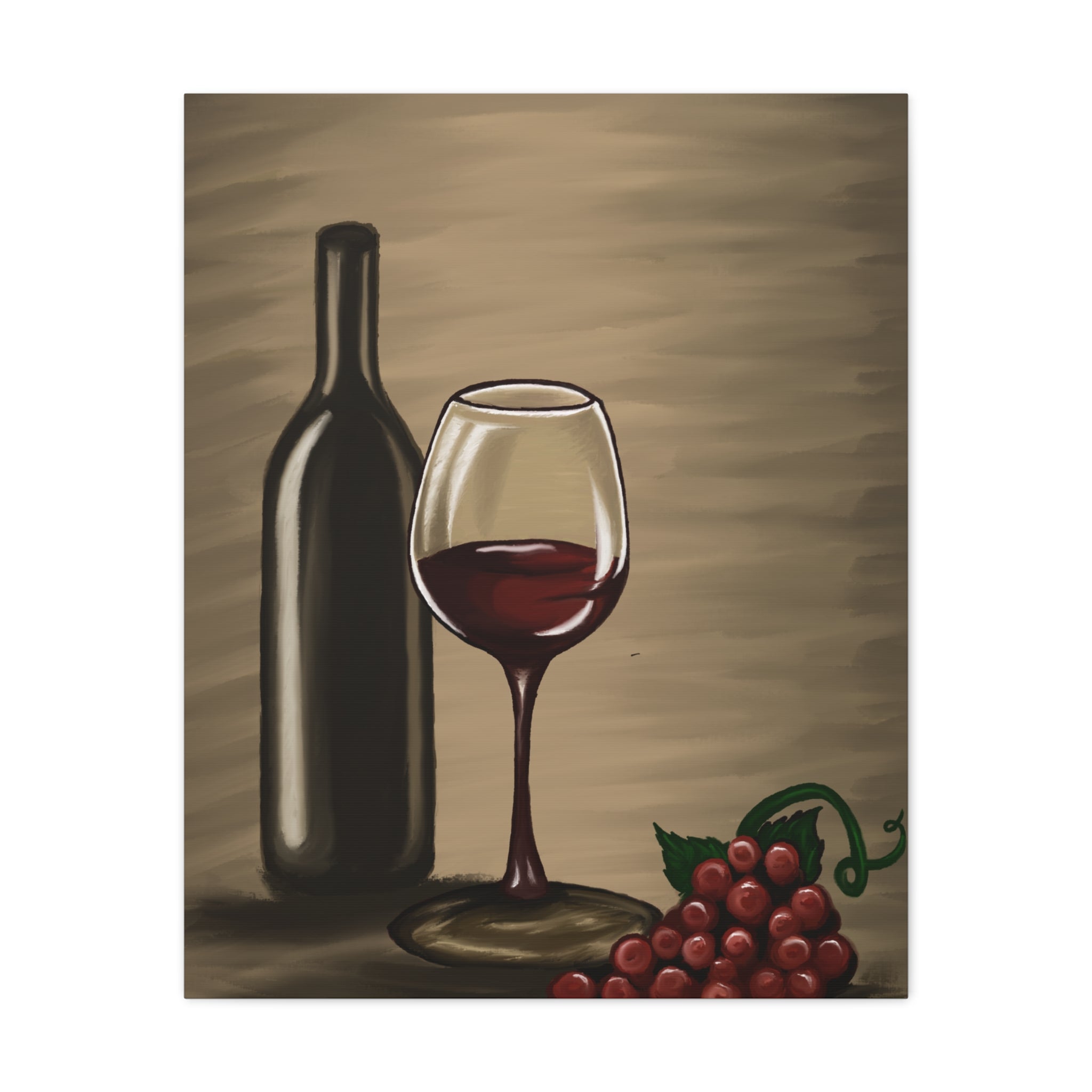 Wine Bottle & Glass Canvas Print — Stretched Matte Wall Art for Kitchen, Dining Room, or Wine Cellar