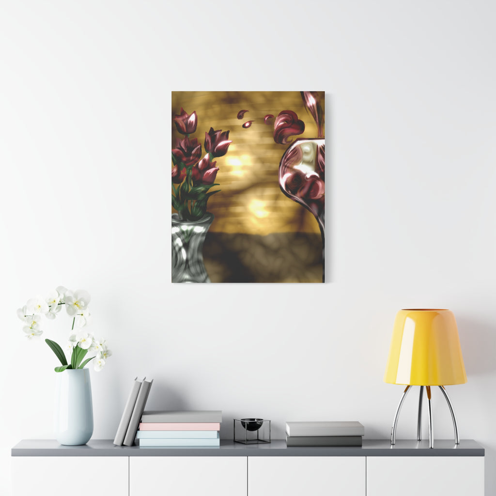 Floral Wine Art Canvas — Tulips & Glass Matte Stretched Wall Art
